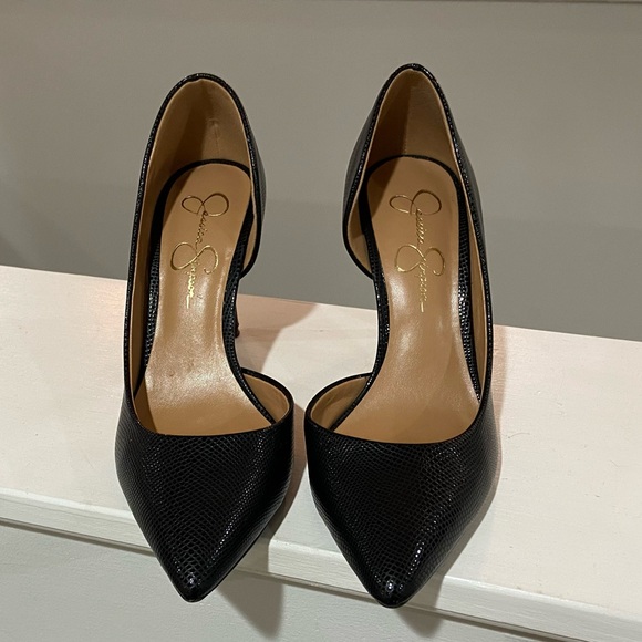 Jessica Simpson Pumps | Black Snake Skin Embossed Patent Leather - Picture 3 of 5